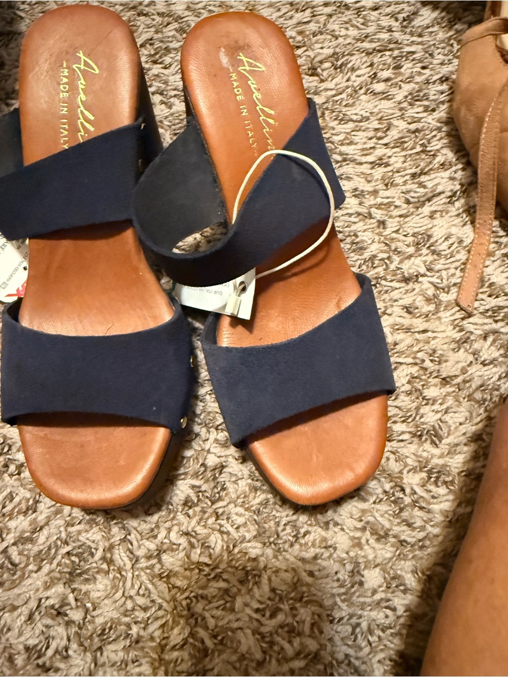 Aurelia Navy Suede Double-Strap Slide Sandals